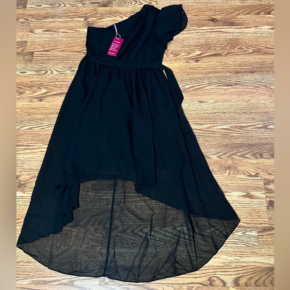 NWT GORLYA Girls One Shoulder Hi-Lo Hem Party Dress Size 14T BLACK - Picture 3 of 12